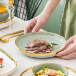 Nordic Luxury Style Ceramic Tableware Set Emerald Green With Gold Rim