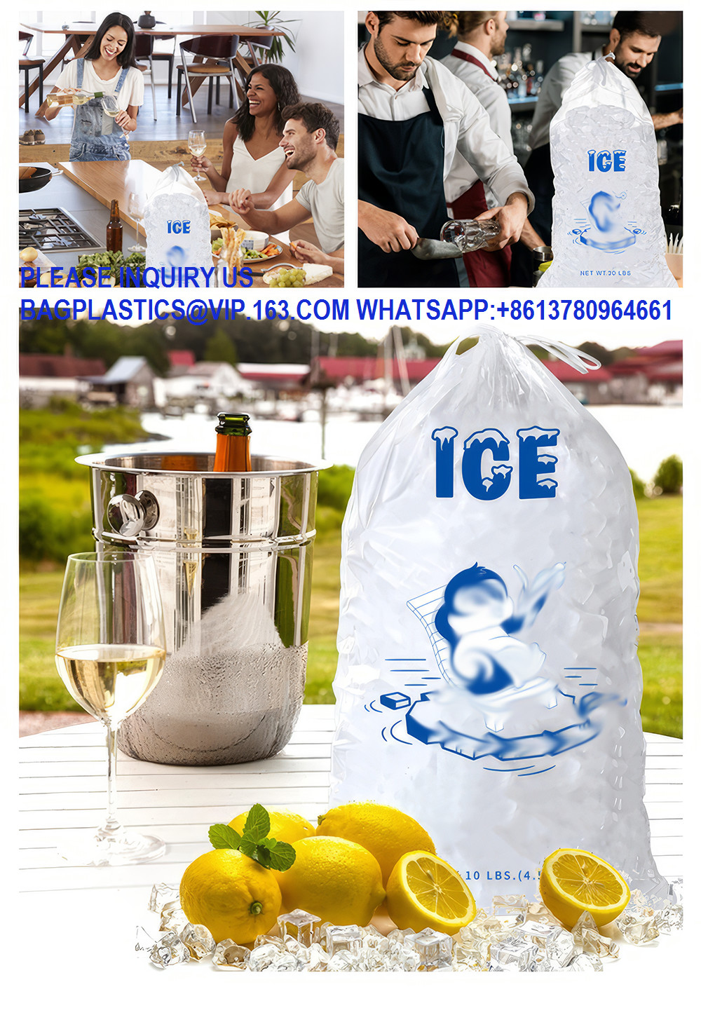 15 Lb. Plastic Drawstring Ice Bags 14 X 24 Inch Heavy-Duty Plastic Ice Bags With Plastic Draw String 2.8mil