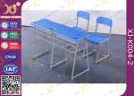 Double School Desk And Chair With Cabinet / Colorful Steel Frame Fixed