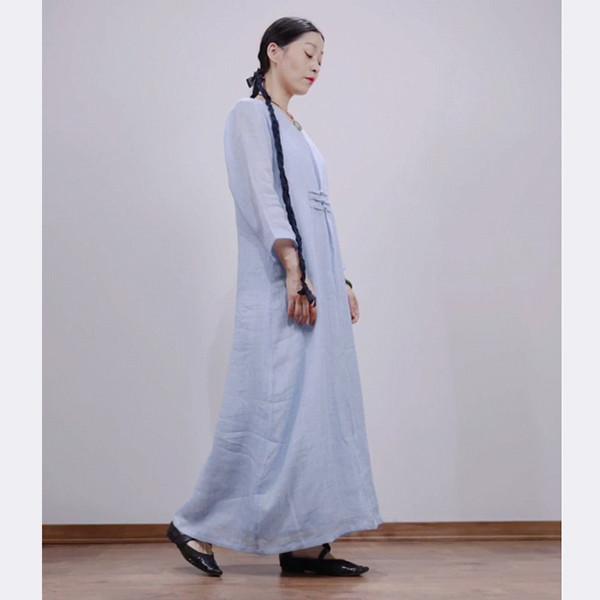 Buy cheap 160gsm Ready Made Garments Pure Linen Tall Dress Long Sleeve Ankle Length from wholesalers