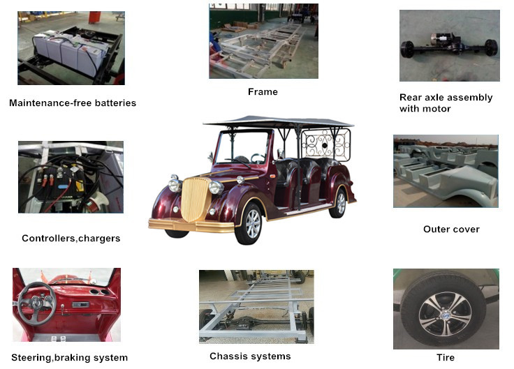 Sightseeing 11 Seats Electric Vintage Cars with Corrosion Resistance Body CE Approved