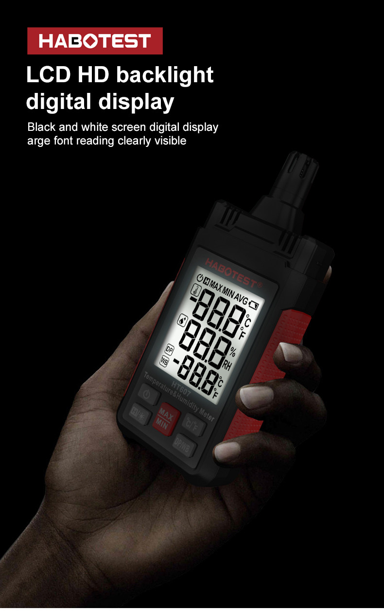 HT607 LCD Digital Temperature Humidity Meter Professional Laboratory Thermo-Hygrometer Farm Plastic Shed Moisture Meter