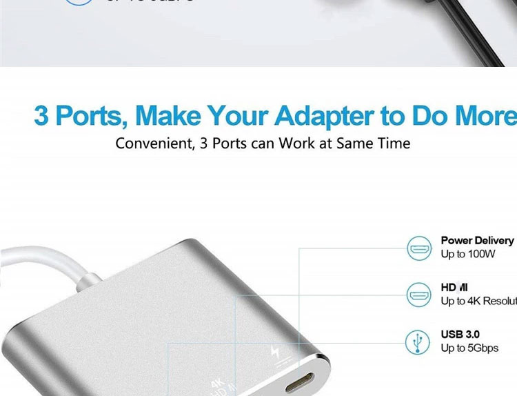 3 in 1 PD Charging 4K 1080P USB Type C OTG Docking Station Hub Adapter