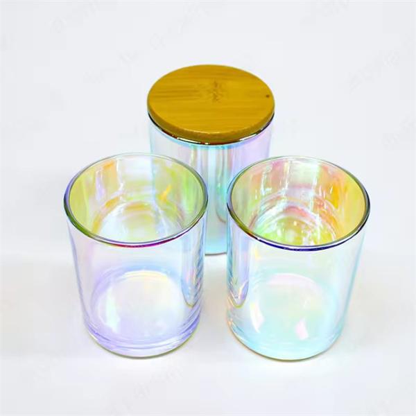 Buy cheap Black White Frosted Double Wall Amber Glass Iridescent Candle Vessel Luxury Rainbow Color Glass from wholesalers