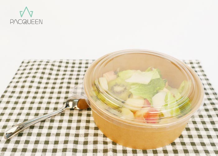 Oil / Leak Resistant Salad Paper Bowl PET Lids Sustainable Packaging