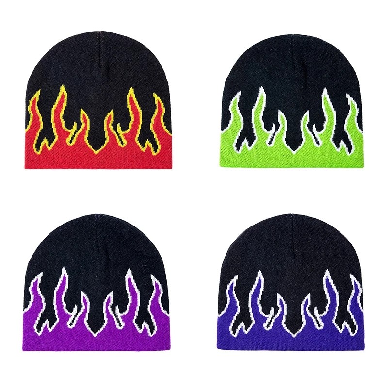 Fashion Fire Design Knit Beanie Hats Woven Label Character Style