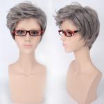 14 Inch Men Hair Wig Black Mixed Grey Kanekalon Fiber Professional