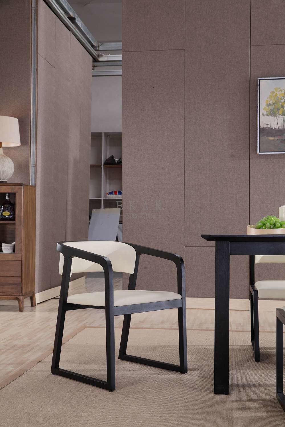 Modern Wood Frame White Leather Dining Chair
