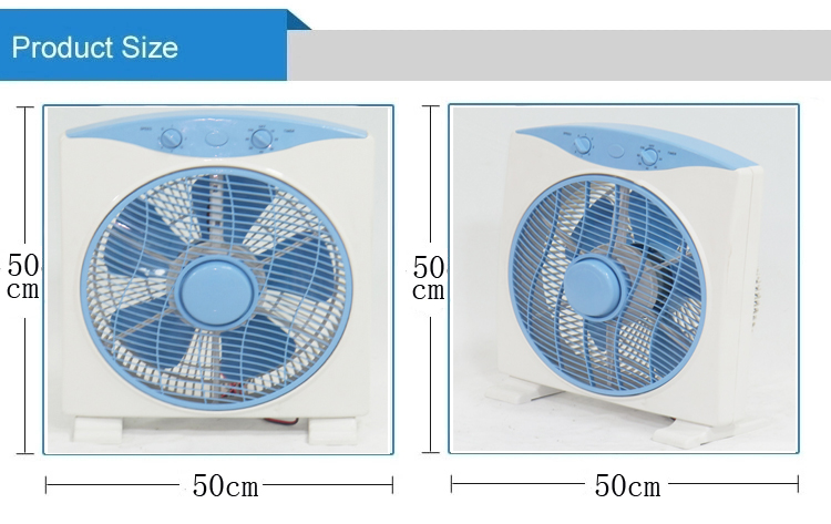 12V 12 Inch Square Indoor Box Fan Energy Conservation With 60 Minutes Timer
