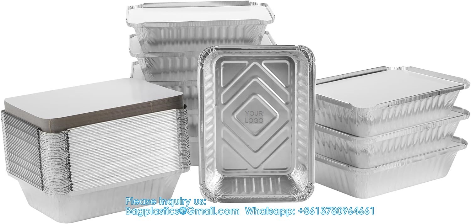 2.25LB (8.5"X6") Oblong Pans - To Go Containers With Lids - Disposable Tin Foil Pans Catering, Meal Prep