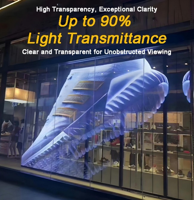 Pen/Finger Touch Writing Method Flexible Film Screen for Retail Window Glass , High Brightness Transparent LED Panel Display
