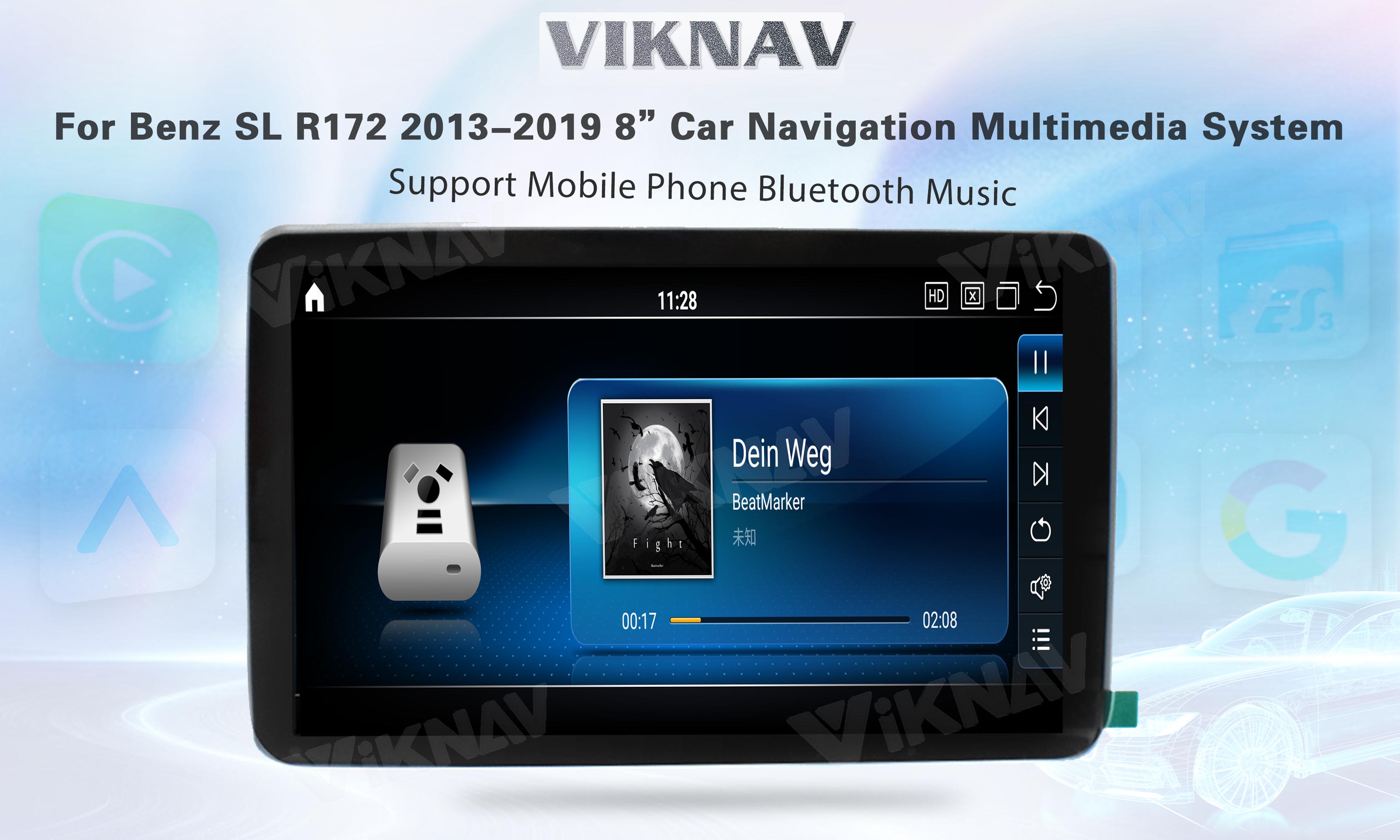 Viknav 8Inch Android Car Radio With Screen Multimedia Player For Mercedes Benz SL SLK SLC R172 2013-2019 GPS 2Din NTG4.5