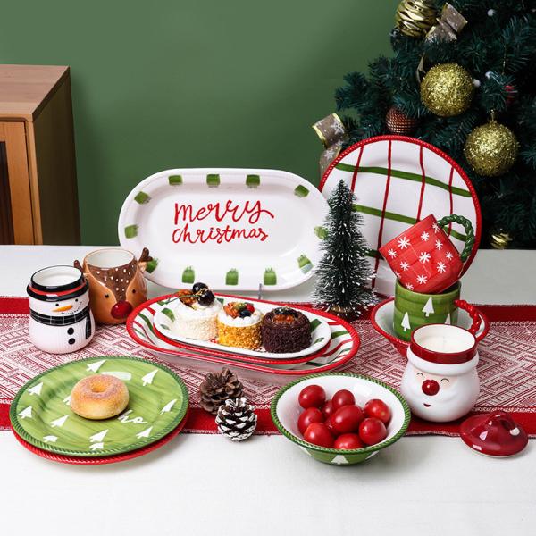 Custom Logo Print Ceramic Porcelain Christmas Dinner Plate Party Tableware Set
