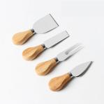 Oak Handle Pizza Wooden Cheese Knife Set Stainless Steel Four Piece