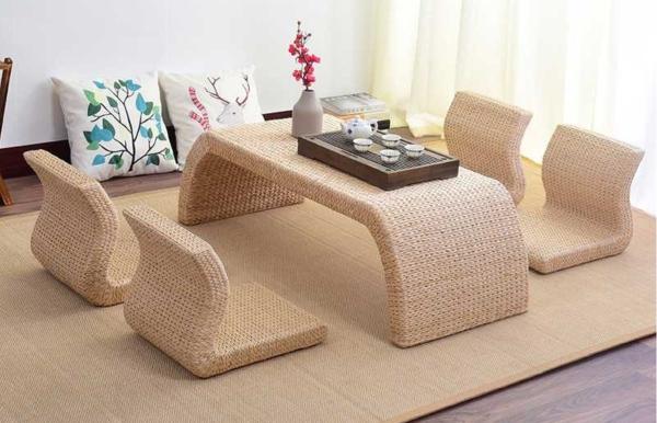 The Cane Makes Up Tea Table Natural Straw Woven Floor Table Natural fiber Window