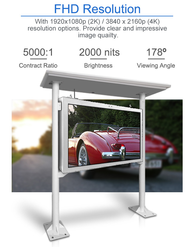 86 Inch 4K UHD Waterproof Outdoor Digital Signage Anti Theft Sun Visible