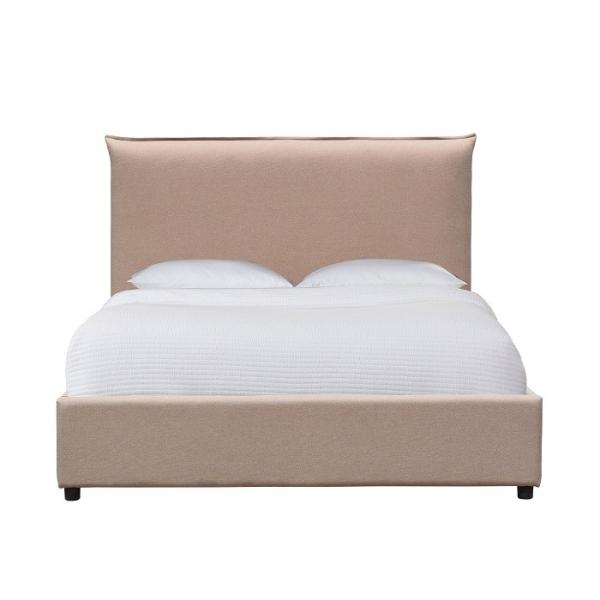 Buy cheap Europen Style Upholstered Platform Bed Light Brown Linen Fabric from wholesalers