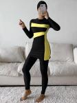 Yellow Stitching Muslim Swimsuit For Ladies Conservative Modest Islamic Swimwear