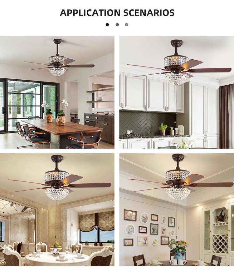 5 Blades 65W Dining Room Ceiling Fan Light Iron Blade Fan 52Inch