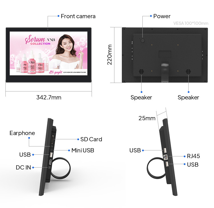 250cd/m2 Wall Mounted Digital Signage Capacitive Touch Screen Android Tablets