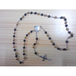 Buy cheap 316L Stainless Steel Handmade Black Gold Plating Rosary Beads Saint Ball Chain Necklace from wholesalers