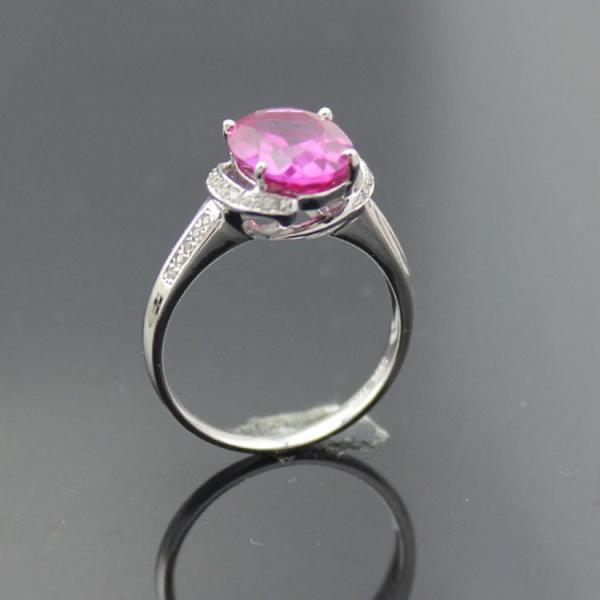 Buy cheap White Gold Plated 9mmX11mm Pink Cubic Zirconia Silver Ring(F45) from wholesalers