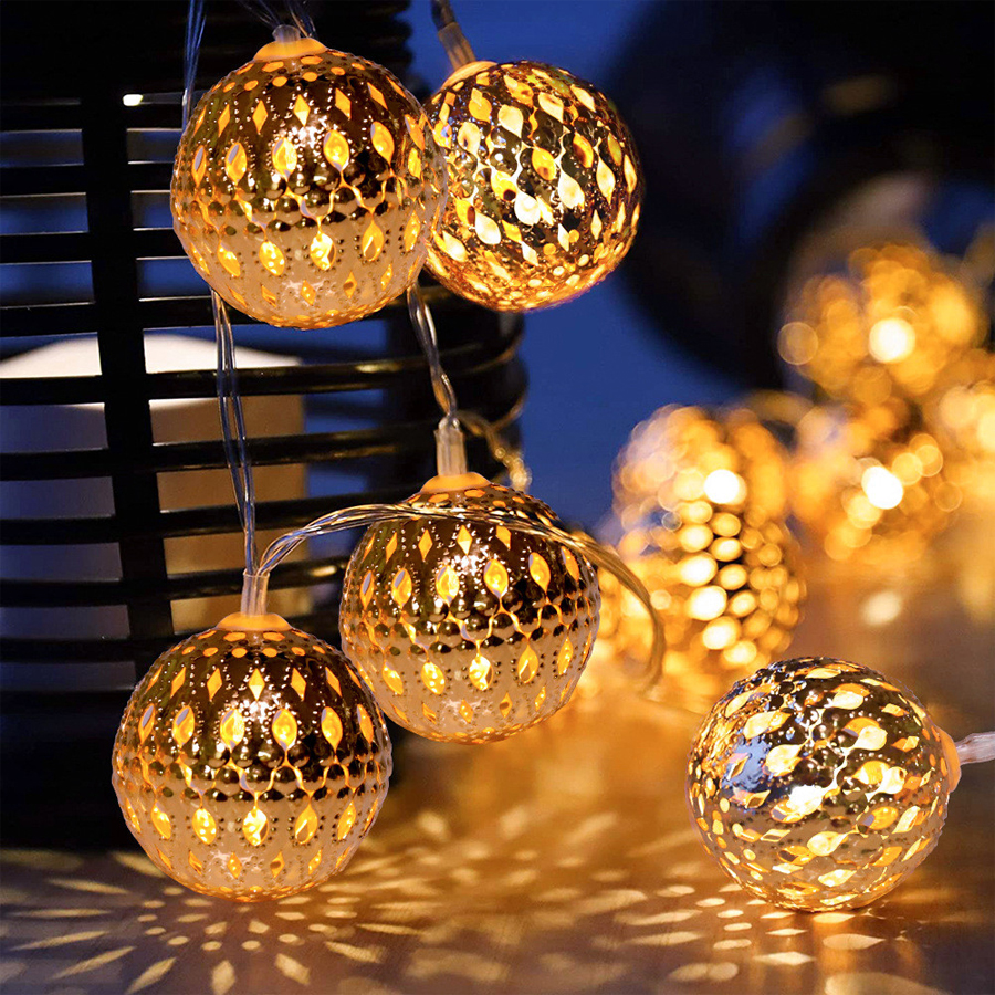 10/20/40/50leds Fairy Moroccan Hollow Metal Ball LED String Lights Battery Powered for Wedding Holiday Indoor Outdoor Decoration