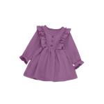 Toddler Baby Girls Muslin Cotton Fabric Long Sleeve Ruffle Trim Dresses Above