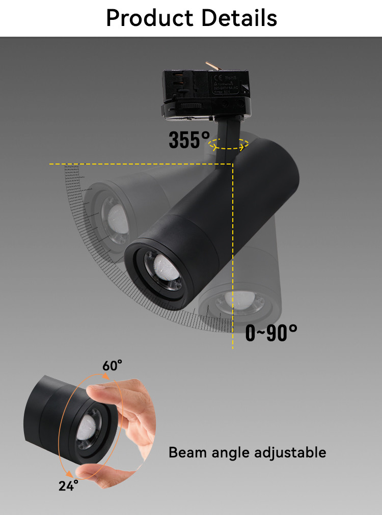 12W 24-60 Degree Focus Spotlight Adjustable Three Phase LED Track Light