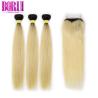 Buy cheap 1b613 Blonde Human Hair Extensions With Closure Silky Straight Wave Soft Smooth from wholesalers