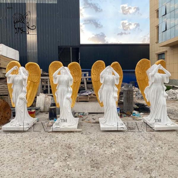 White Marble Victory Angel Statue Blow The Horn Life Size Garden Stone Greek