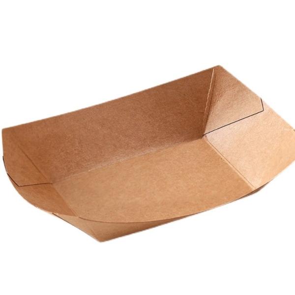 Custom Size Disposable Brown Paper Boat Tray for Fruits and Kraft Food Box