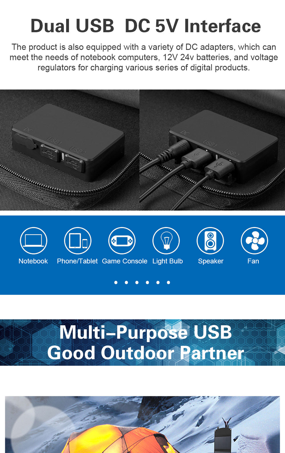 5V Monocrystal USB Foldable Solar Panel Waterproof Charger Outdoor Camping
