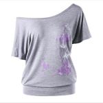 100% Cotton Plus Size Ladies Shirts Bat Sleeve T Shirt Slant Shoulder Short