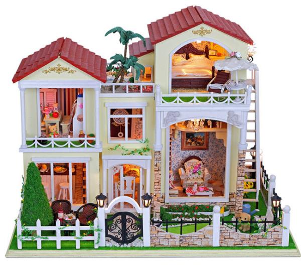 Dollhouse, DIY Lights plush House, Wooden Model, Lafite Luxury villas, Seaview,