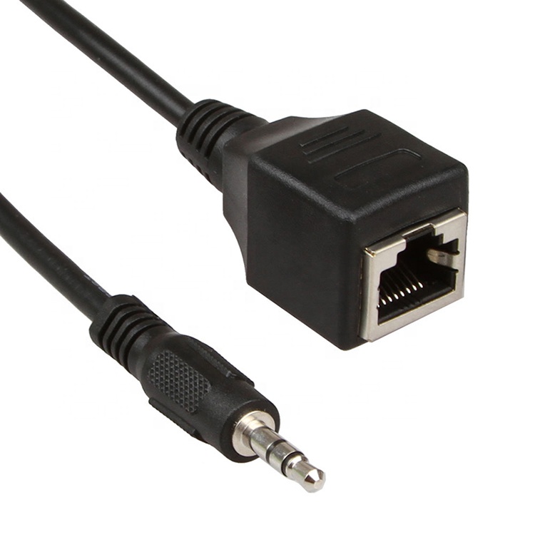 3.5mm Stereo Jack to RJ45 Female Socket Cat5 Cat6 Ethernet Extender Audio Cable