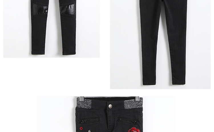 Childrens Girl Black Jeans Pants With PU Patch On Knee OEM Custom Design