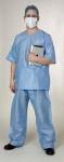 Sterile Spunlace Disposable Light Blue Hospital Scrubs With Round Neck