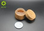 Brown Color Cosmetic Cream Jar , Glass Cosmetic Jars With Bamboo Material