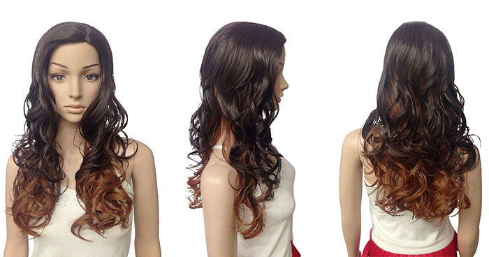 Long Curly Women Full Lace Synthetic Wigs High Heat Resistant Fiber Black Mixed Brown Color