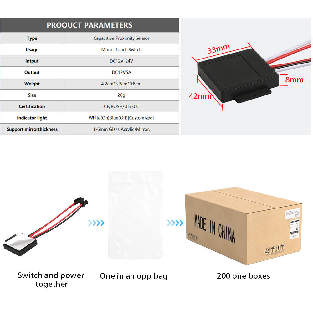 12V 3A Double Color Dimmable LED Light Dimmers with Wall Mirror Touch Sensor Switches