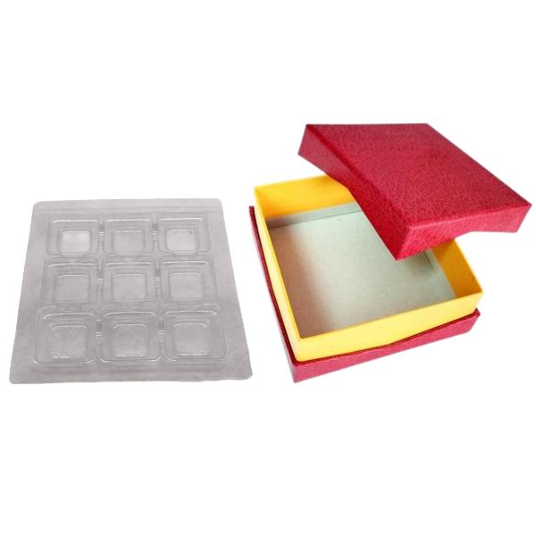 Red Chocolate Rigid Paper Gift Box Packaging 9Pcs With Plastic Clear Inner Food