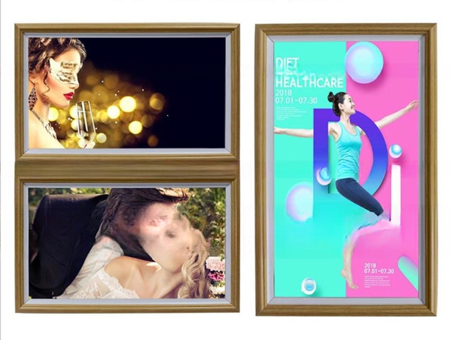 UHD 65" inch Large LCD LED digital video photo frame with Wood frame for NFT advertising display with wooden frame monitor