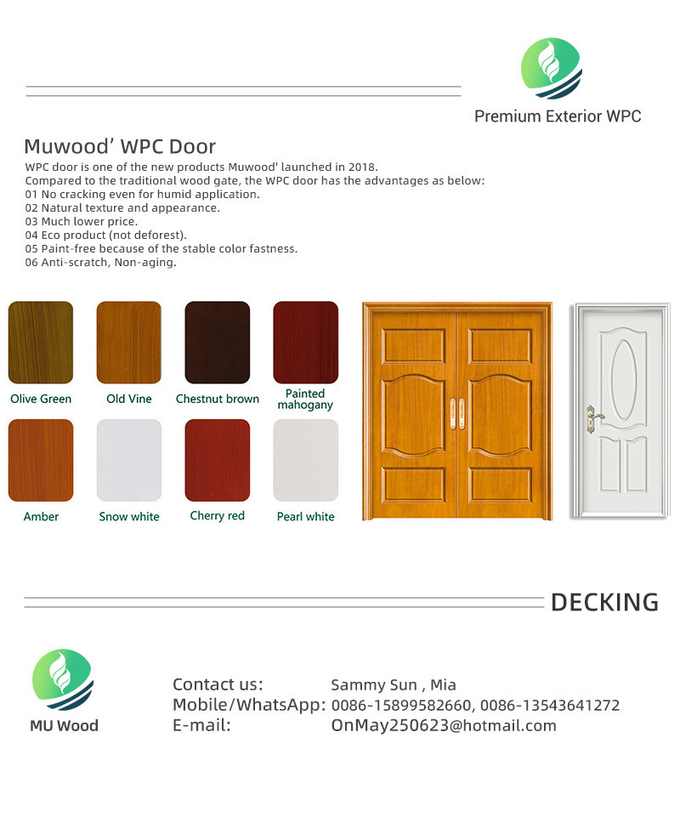 Customized Waterproof WPC Door Soundproof Wood Polymer Composite Doors