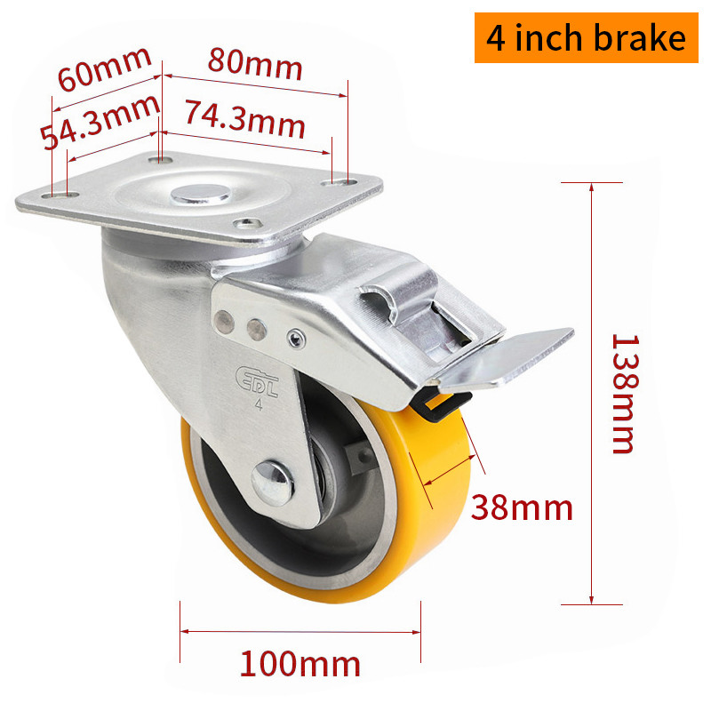 Yellow Industrial Castor Wheels 4 Inch 100mm 300 Kg Caster Wheels