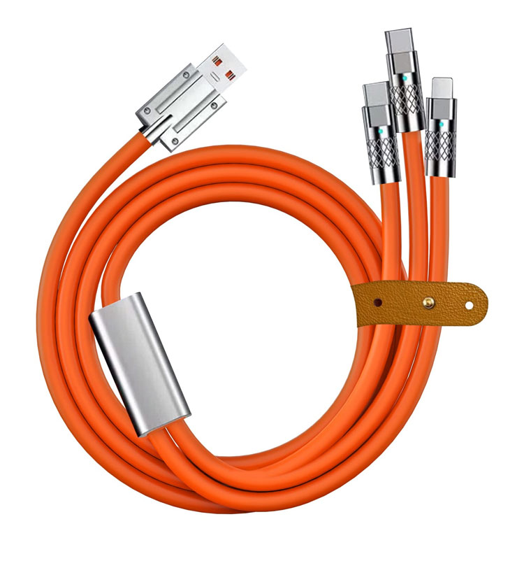 Super Fast Charging 120w 6A Liquid Silicone 3 in 1 Multi Connectors Micro Type C USB Data Charger Cable for Mobile Phone