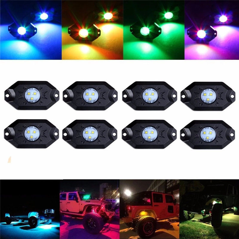 LED RGB Rock Light For Trucks Multi Color Bluetooth Control Under Car LED Underbody Lights Underglow Lights Accessories