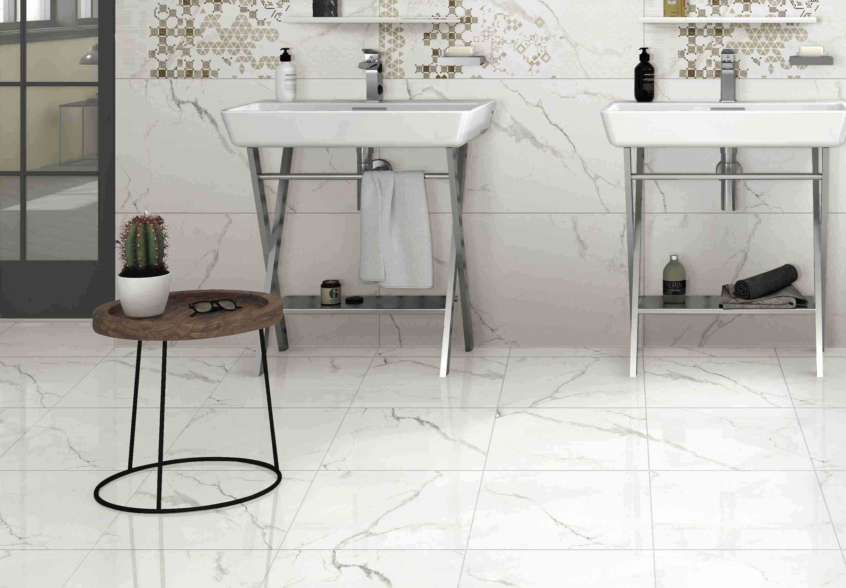 40X80 Cm Size Glazed Porcelain Carrara Marble Tiles Absorption Rate Less Than 0.05%