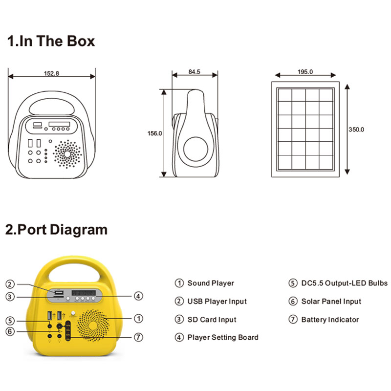 Multifunctional Portable Powerbank Charger Radio Rechargeable Solar Lighting Kit for Home