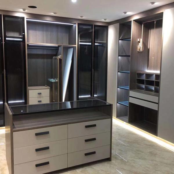 Buy cheap Solid Wood Walk In Bedroom Wardrobe Armoire Closet With Tempered Glass Doors from wholesalers